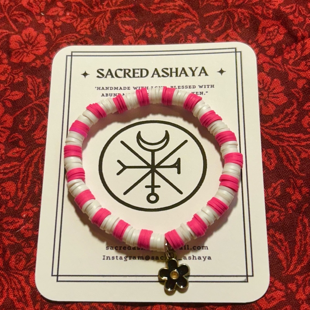 Pink and White Beaded Bracelet